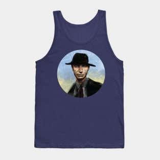 Oppenheimer with porkpie hat and New Mexico Sky Tank Top